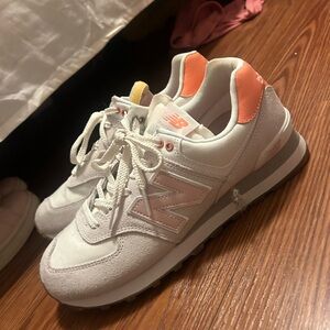 New Balance White and Coral Sneakers